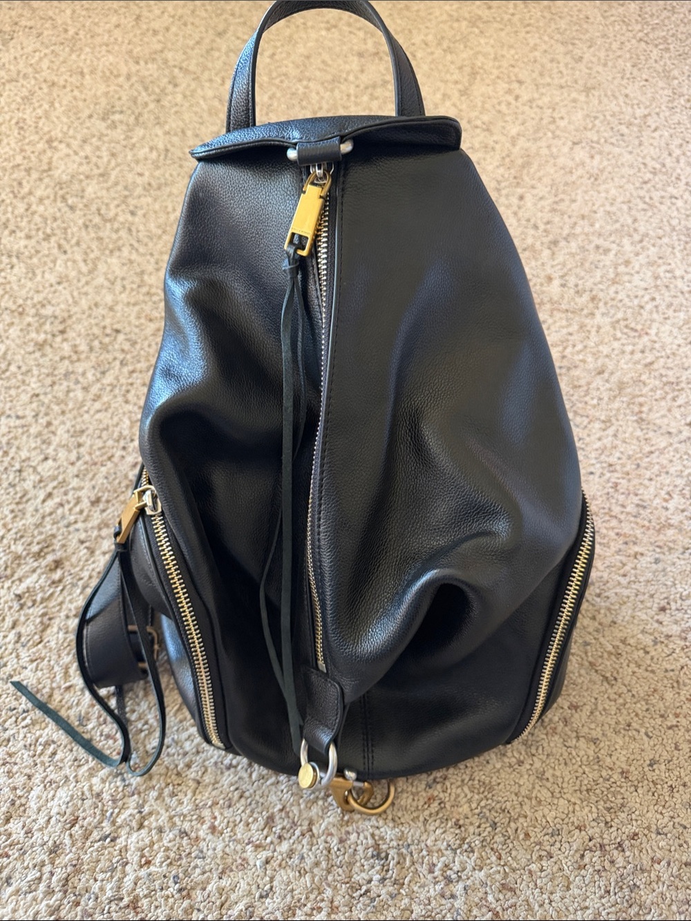 Rebecca Minkoff Black Leather Backpack Tote with Gold Hardware